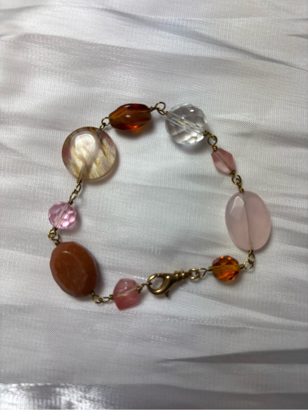 Multicolor Beaded Women's Bracelet - Pink, Amber & Clear Beads